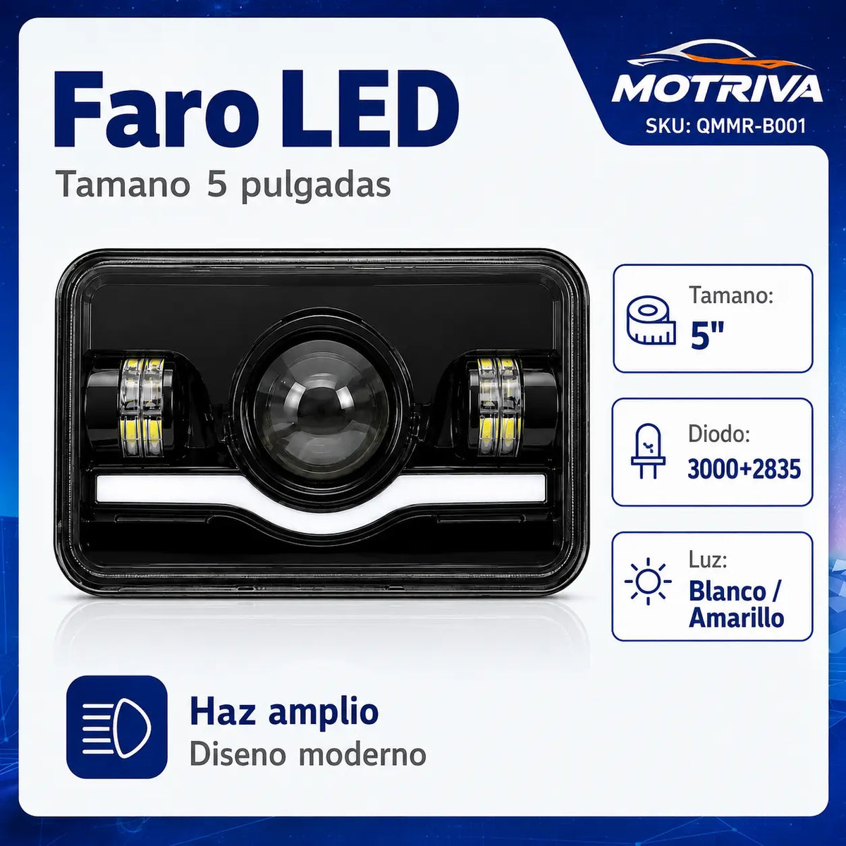 Faro LED 5 Pulgadas DEEMASO MOTRIVA Blanco y Amarillo QMMR-B001