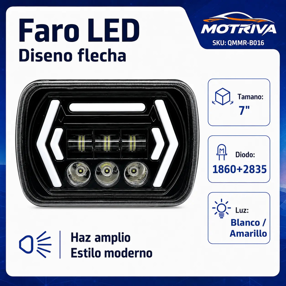 Faro LED 7 Pulgadas Diseño Flecha DEEMASO MOTRIVA QMMR-B016