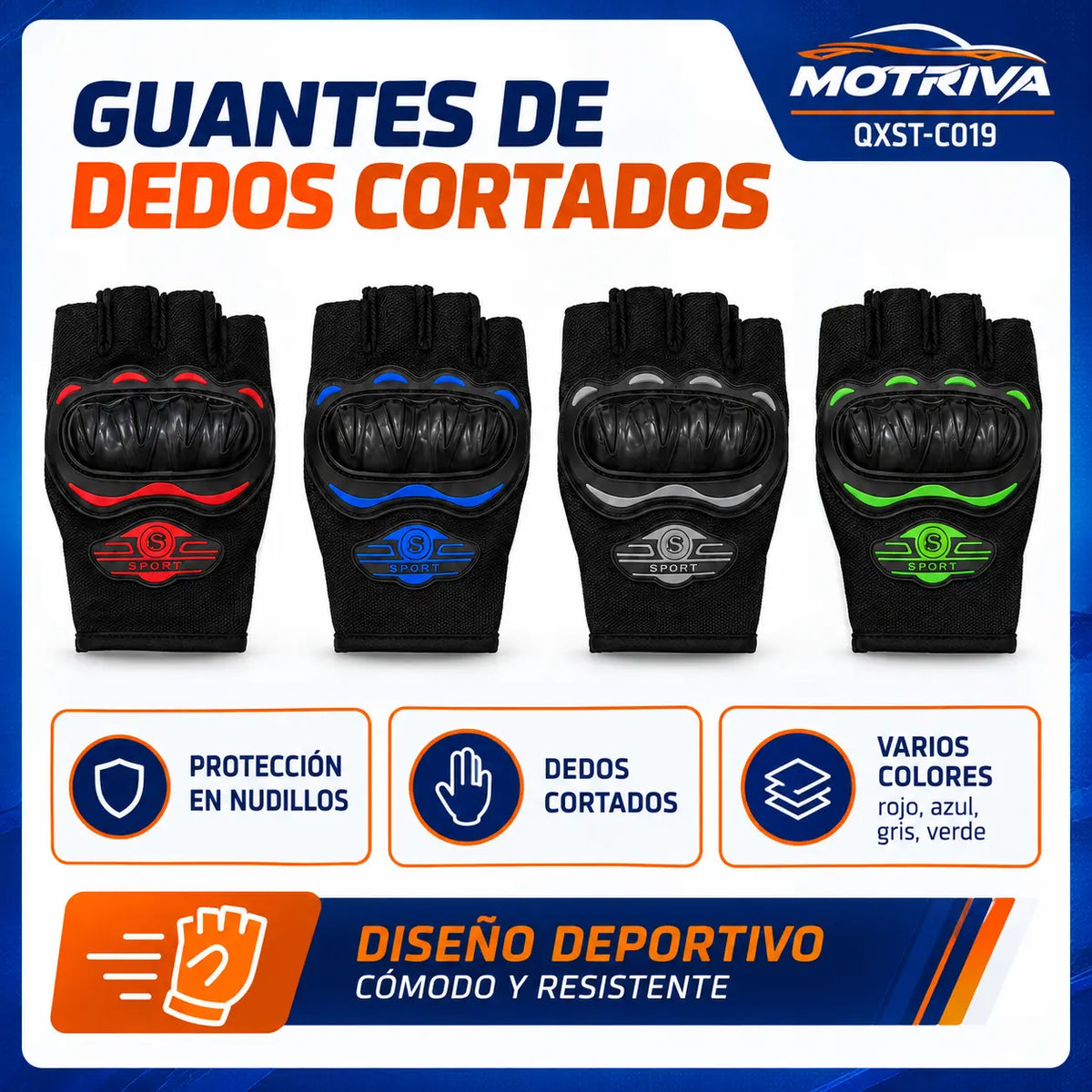 Guantes Deportivos de Dedos Cortados MOTRIVA QXST-C019
